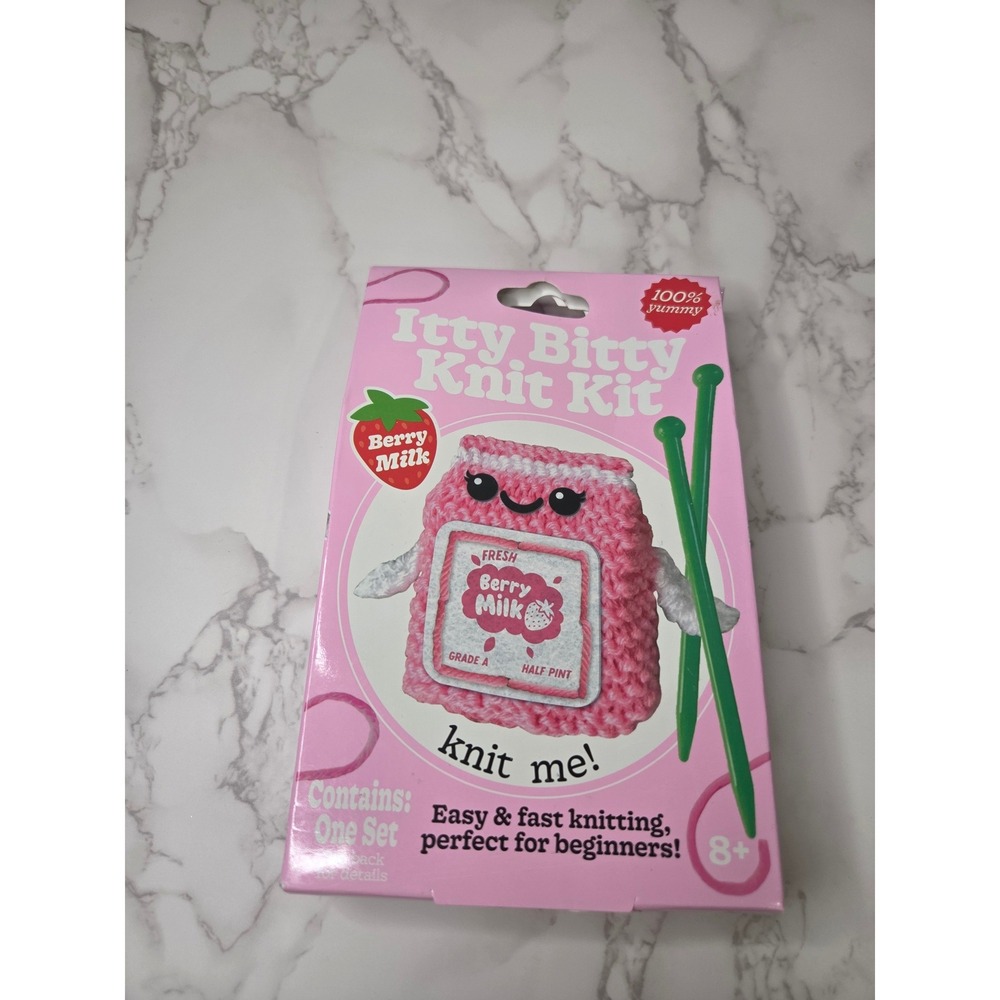Bright Stripes Itty Bitty Knit Kit Berry Milk Strawberry Beginner Knitting Set